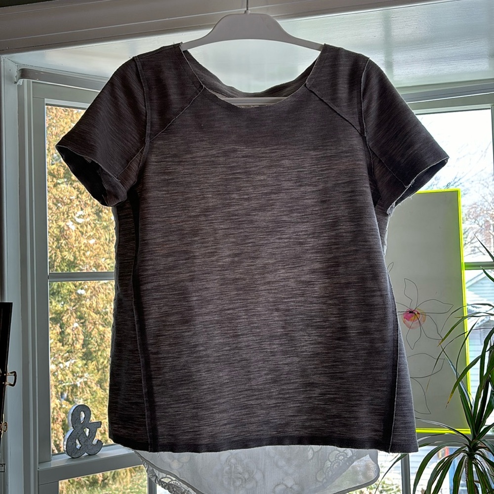Anthropologie, Meadow Rue gray and white lace short-sleeve top